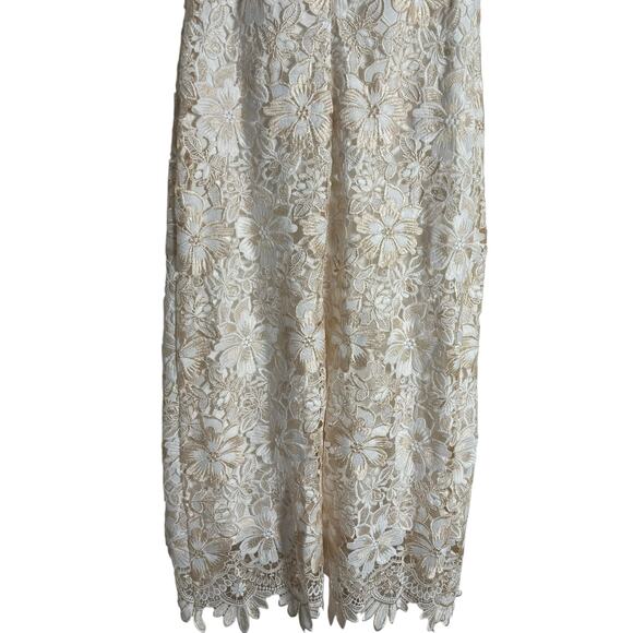 Shoshanna Ivory Gold Sleeveless Floral Lace Midi Cocktail Dress Size 10 - Picture 10 of 13